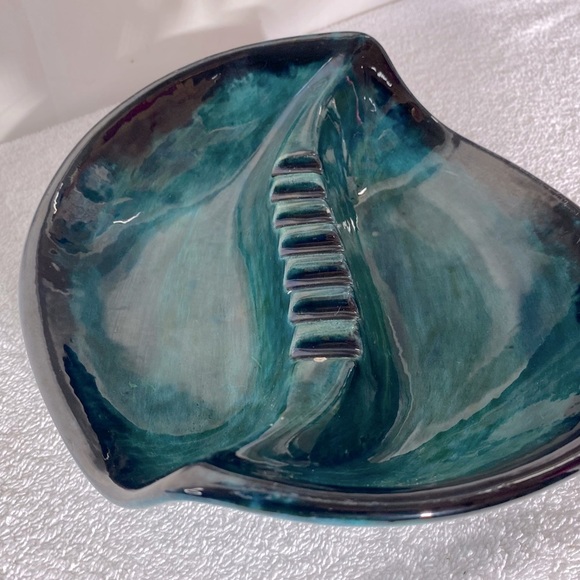 Vintage Handmade Green Black Painted Ceramic Ashtray Trinket Dish Art Decor - Picture 16 of 16